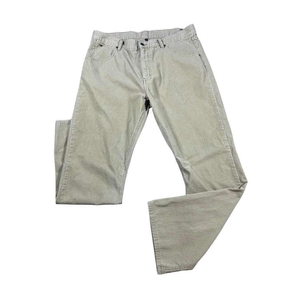 VTG 90 Tommy Hilfiger Men Khaki Corduroy Straight Leg Pants 36x32 Fine Wale Cord